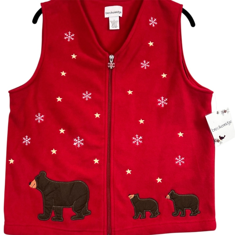 NEW Ugly Christmas Vest Women's S Red Bear‎ Snowflake Holiday Party Granny